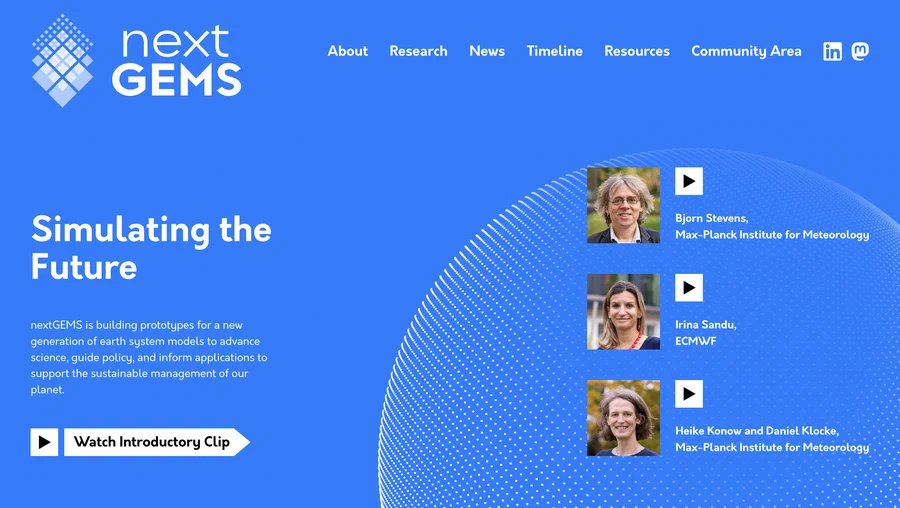 Screenshot of nextGEMS Website